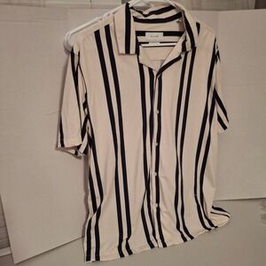 Porter & Ash Men's XL Short Sleeve Button Down Shirt Navy Stripe Kinetic Stretch